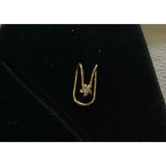 4404 Gold Double Loop Fake Nose Ring Fake Piercing Ear Lobe Lip Rhinestone - Picture 3 of 5